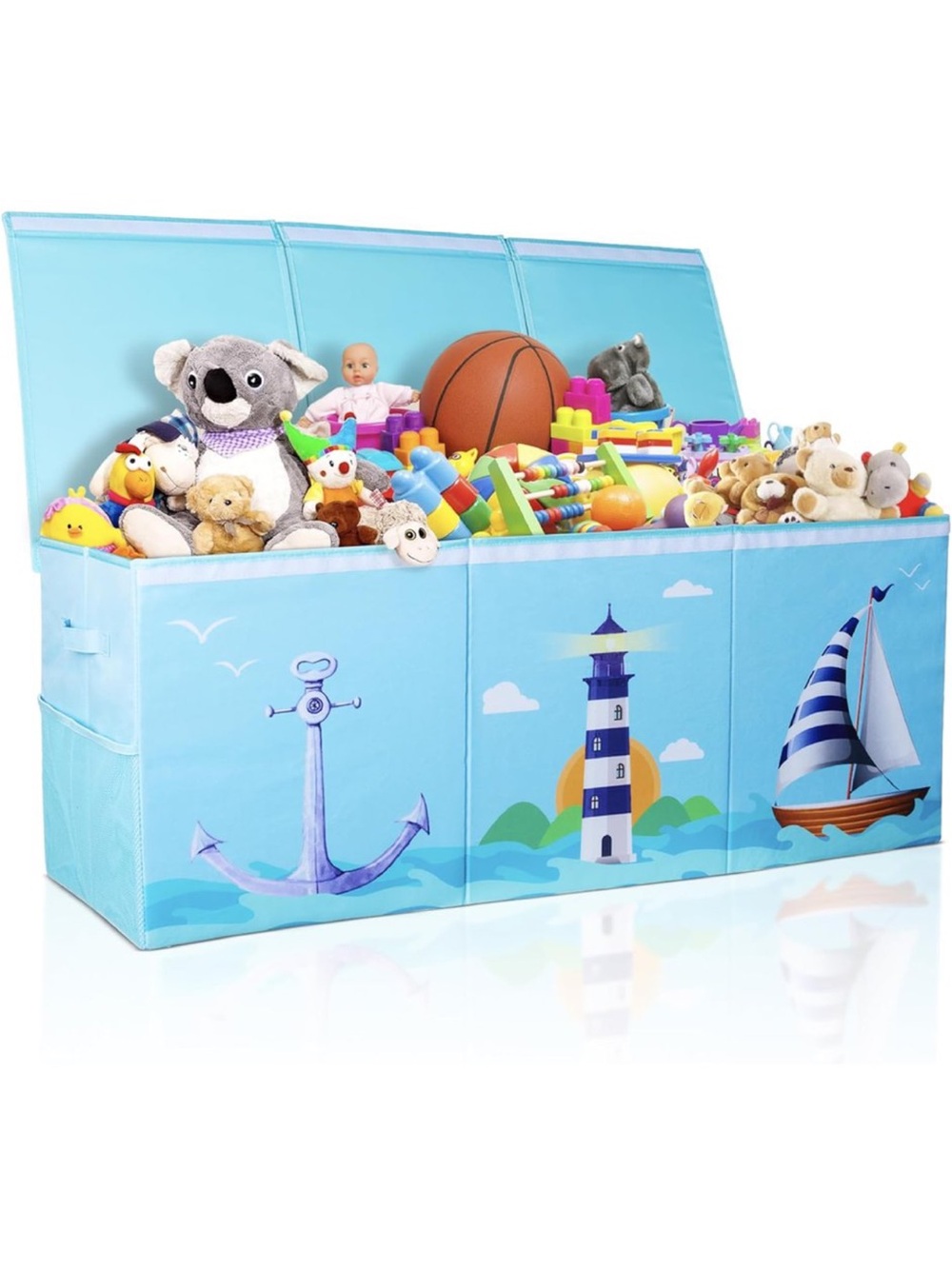 Extra Large Collapsible Sturdy Toy Storage Organizer with Lids,ocean themed blue
